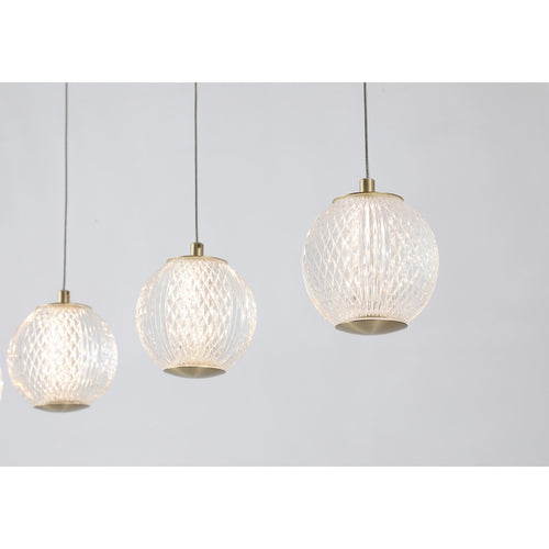 Searchlight Allure 5 lichtbalk plafondhanger satijn messing metaal en helder acryl