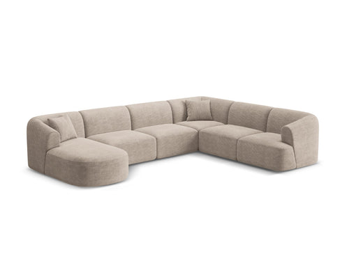 Cosmopolitan Design Modulaire panoramische hoekbank rechts Campi 7-zits, ribfluwelen cappuccino - 255x330x70cm