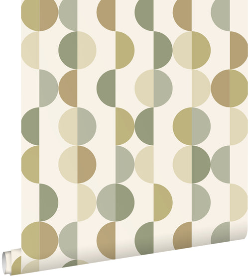 ESTAhome behang grafisch motief groen en beige - 50 x 900 cm - 131992