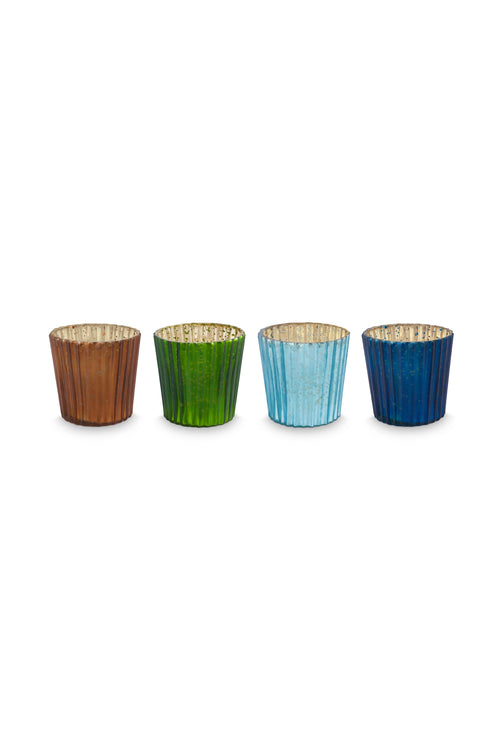 Pip Studio Waxinelichthouders Set 4 - Glas - Blauw - 7x7cm - vtwonen shop