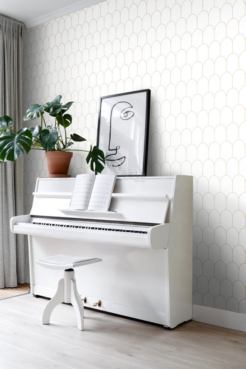 ESTAhome behang art deco motief wit en goud - 53 cm x 10.05 m - 139139
