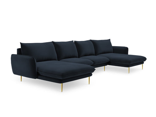 Cosmopolitan Design Panoramische bank Vienna 6-zits, flueel, donkerblauw - 170x350x95cm