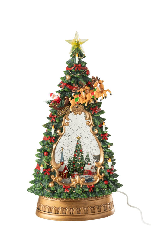 J-Line decoratie Kerstboom Dorp + Lichten - kunststof - mix