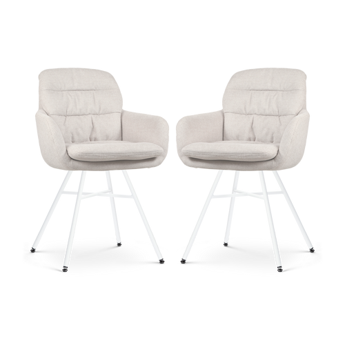 Nolon Noa-Mia Eetkamerstoelen Set van 2 - Beige - Witte Poten - vtwonen shop