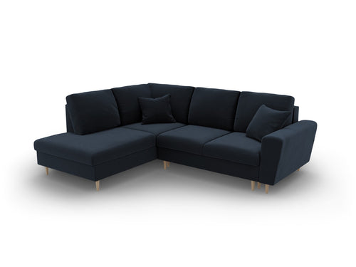 Cosmopolitan Design Uitklapbare hoekbank links met opbergdoos Kyoto 5-zits, flueel donkerblauw - 194x243x88cm