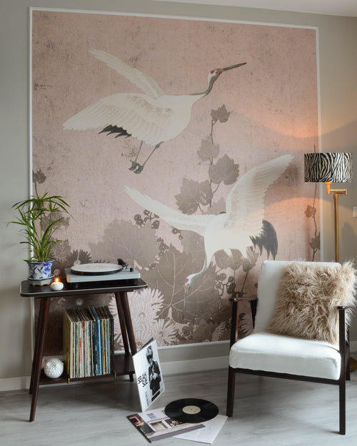 ESTAhome fotobehang kraanvogels grijs roze - 200 x 279 cm - 158946 - vtwonen shop