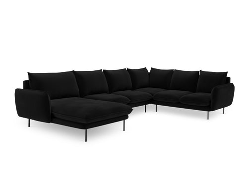 Cosmopolitan Design Panoramische hoekbank rechts Vienna 7-zits, flueel, zwart - 235x330x95cm
