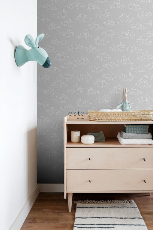 ESTAhome behang wolkjes grijs - 50 x 900 cm - 139517