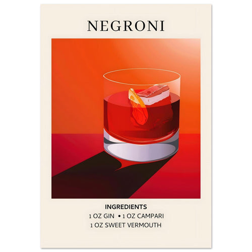 Artfulprints Poster met Lijst Negroni cocktail - Ingrediënten   - 70x100 cm - Rood