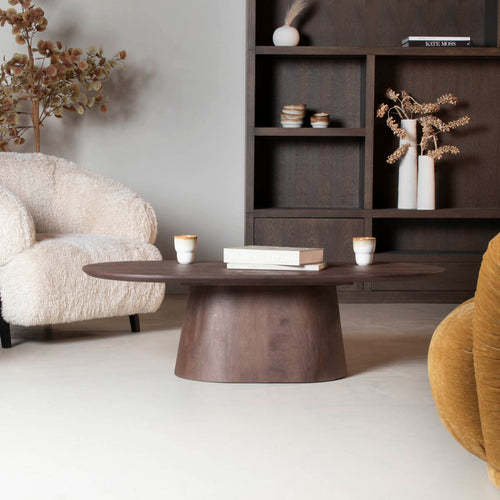 Giga Meubel Salontafel Stijn - Deens Ovaal Donkerbruin Hout - 100x60x35cm