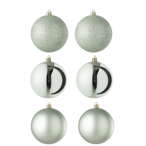 J-Line kerstbal - kunststof - muntgroen - doos van 6
