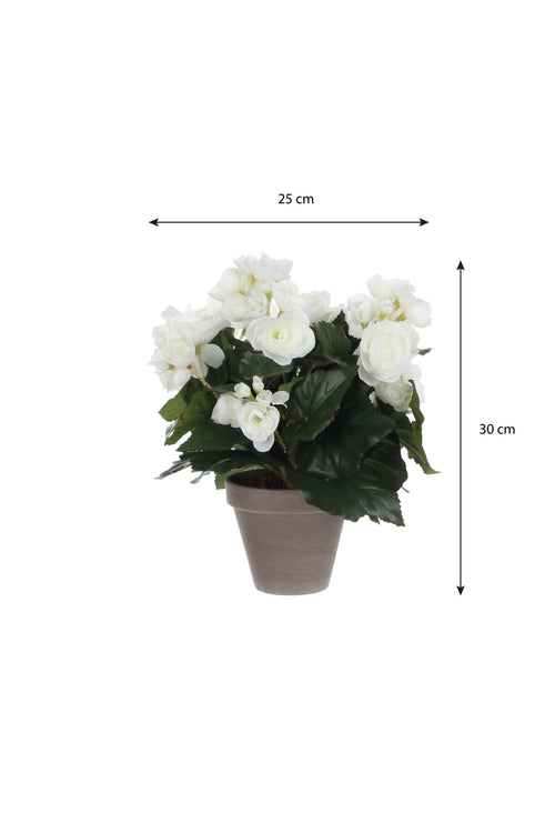 Mica Decorations Begonia Kunstplant in Bloempot Stan - H30 x Ø25 cm - Wit