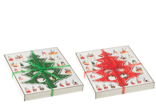 J-Line decoratie kerstboom + figuurtjes Plooiend - hout - rood/groen - 2 stuks - vtwonen shop