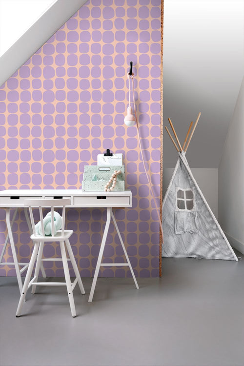 ESTAhome behang grafisch motief lila paars en roze - 50 x 900 cm - 131982