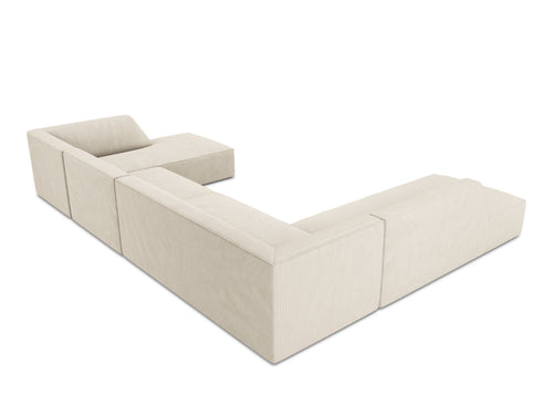 Micadoni Panoramische hoekbank links Ruby 7-zits, ribfluwelen, lichtbeige - 273x366x69cm