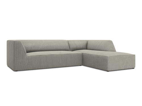 Micadoni - Rechter hoekbank "Ruby" 4 zitplaatsen, ribfluwelen, lichtgrijs - 180x273x69cm