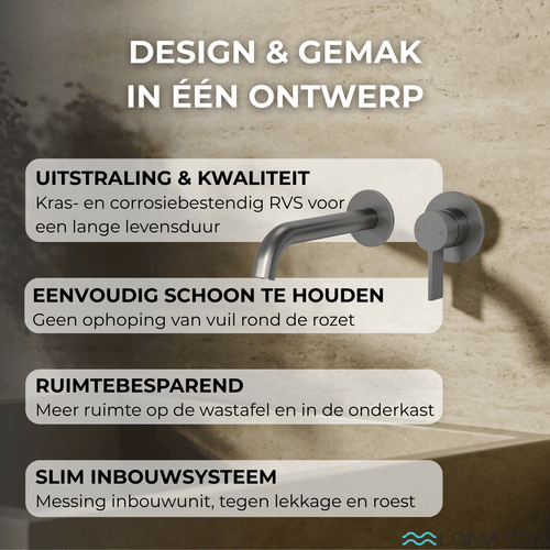 LOMAZOO inbouw wastafelkraan Gaia - muurkraan - gun metal