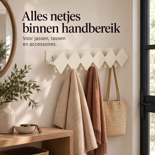 Mica Decorations Cello Kapstok Off White - Wandkapstok met Zigzagdesign - Gemaakt van Stevig IJzer - Ideaal voor Jassen, Tassen en Accessoires - 58 x