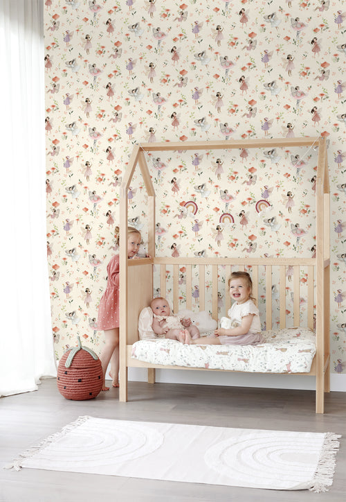 ESTAhome behang elfjes roze en beige - 50 x 900 cm - 131342 - vtwonen shop