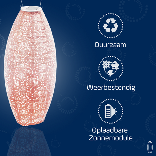 Lumiz solar lampion - bazaar long oval - 20 cm - roze - vtwonen shop