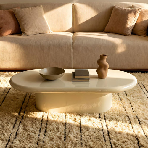 DÉJA Living Salontafel Lesja - Ovaal Crème Glossy MDF - 120x70x31cm - vtwonen shop