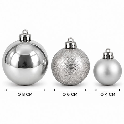 Mica Decorations Bal Onbreekbaar Zilver 46 Stuks - Kerstballenset met Diverse Formaten Ø4/6/8 cm - Onbreekbare Kerstballen van Gerecycled Polystyreen