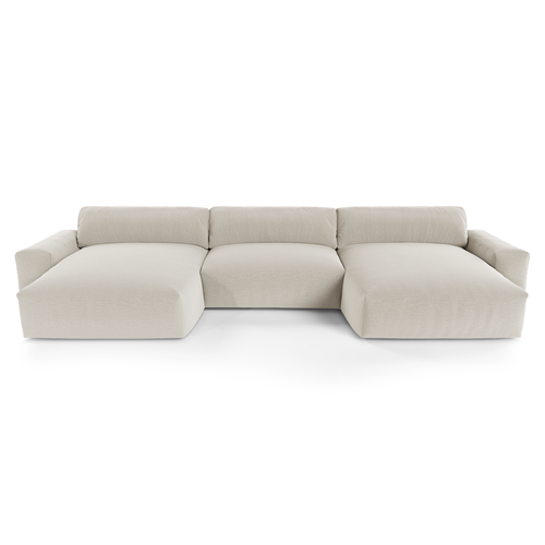 Sia Home - Grote panoramische U-bank BLISS - Zacht aanvoelende geweven stof - Beige - 420cm - vtwonen shop