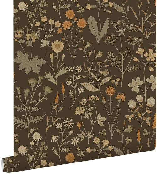 ESTAhome behang veldbloemen vergrijsd groen en bruin - 50 x 900 cm - 131463 - vtwonen shop