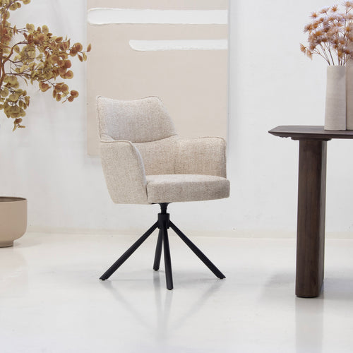 DÉJA Living Eetkamerstoel Zayn - Beige/Zwart - Draaibaar - Set van 2