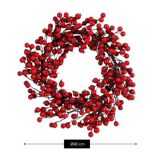 Mica Decorations Kerstkrans met Rode Besjes - Kerstversiering voor Kerst - Deurkrans voor Binnen - Feestelijke Kerstdecoratie van Foam - Diameter 40 x