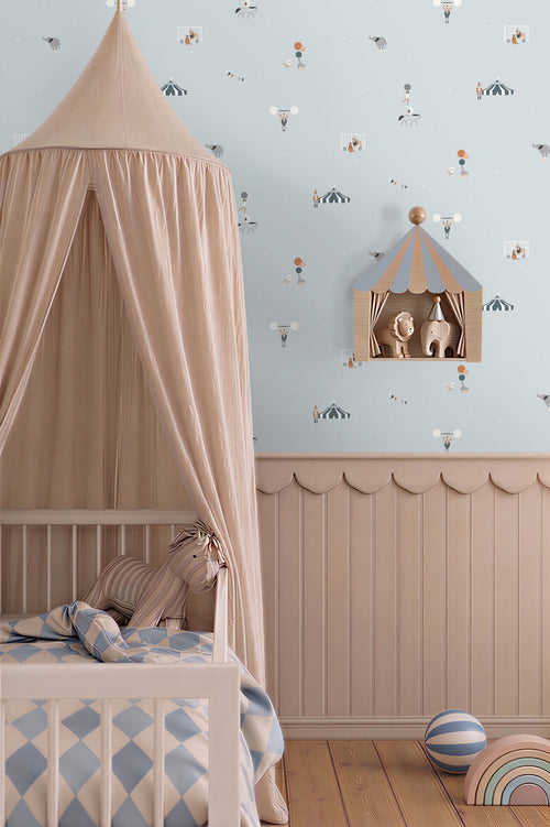 Sanders & Sanders behang circus figuren vergrijsd blauw - 53 cm x 10 m - 640281