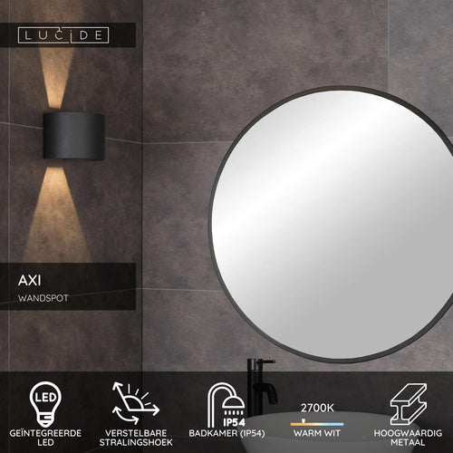 Lucide wandspot badkamer AXI - 2xGeïntegreerde LED - Zwart