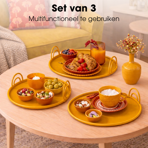 Mica Decorations Dienblad met Handgrepen - Set van 3 - Decoratie Woonkamer - Ook leuk als Kaarsenplateau, Onderzetter of Plantenonderzetter - IJzer -