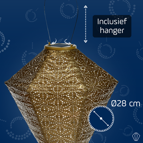 Lumiz solar lampion - sashiko diamond - 28 cm - goud - vtwonen shop