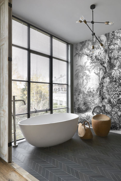 ESTAhome fotobehang jungle-motief zwart wit - 200 x 279 cm - 158945