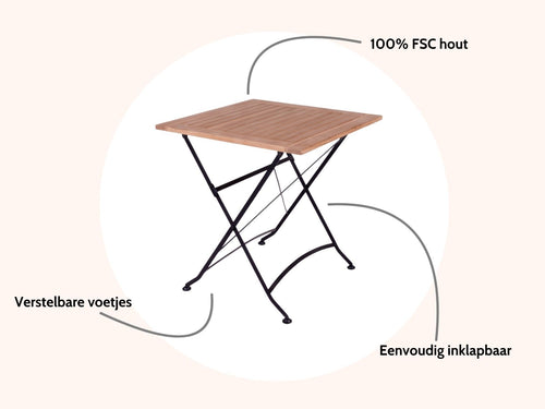 MaximaVida inklapbare vierkante tuintafel Toscana 70 cm zwart - 100% FSC excellent acacia