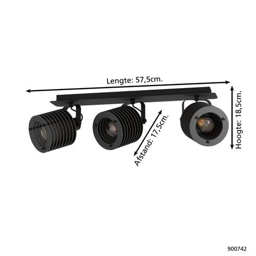 EGLO spot Segovia - e27 - 57,5 cm - zwart - hout - vtwonen shop