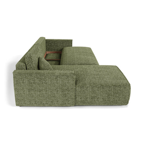 Premium Interiors - Linkshoekbank met slaapfunctie en opbergruimte  - stof met tweed-effect groen 197cm