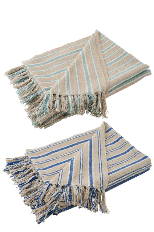 J-Line plaid Gestreept - katoen - greige/blauw - set van 2