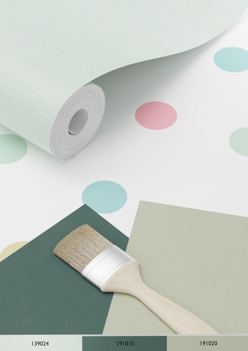 ESTAhome behang stippen roze, blauw, groen en goud - 53 cm x 10.05 m - 139041