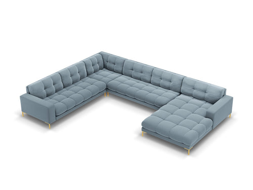 Cosmopolitan Design Panoramische hoekbank links Bali 7-zits, flueel, lichtblauw - 256x327x75cm