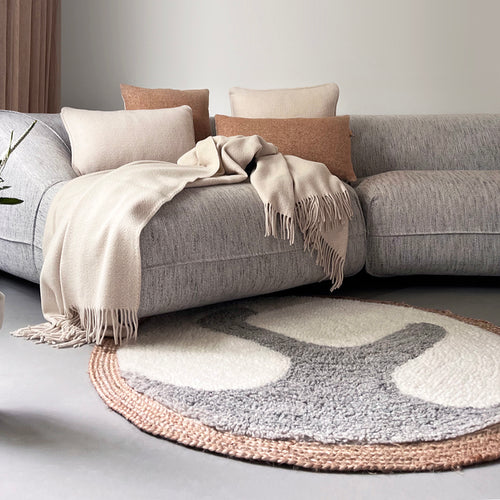 Malagoon vloerkleed Samba - gebroken wit - Ø 120cm 100% wol, jute rand