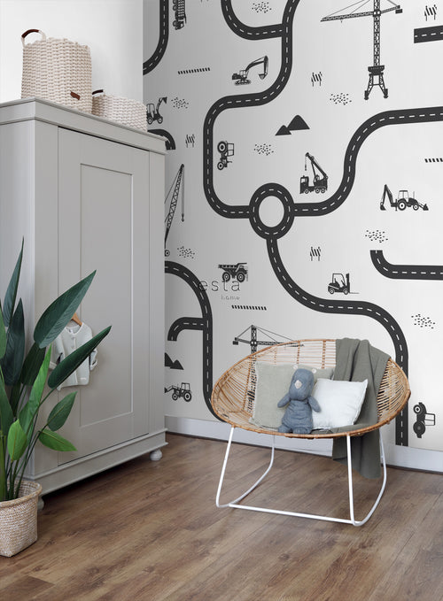 ESTAhome fotobehang voertuigen zwart wit - 200 x 279 cm - 159057 - vtwonen shop