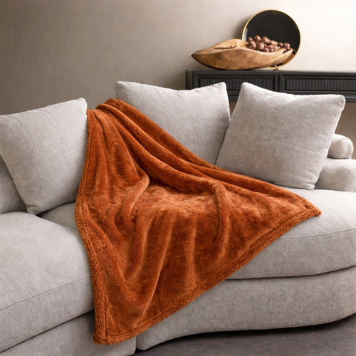 STANLEY - Plaid 150x200 cm - fleece deken met teddy en fleece - Potters Clay - oranje terra
