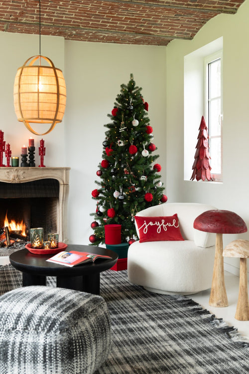 J-Line kussen Rechthoek Joyful - fluweel - rood/wit