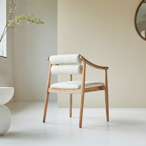 Tikamoon Leunstoel van massief acacia en boucléstof - Beige