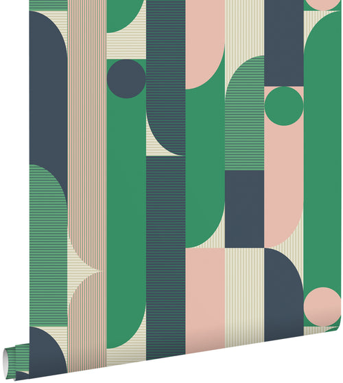 ESTAhome behang geometrische vormen groen, blauw, roze en beige - 50 x 900 cm - 131062 - vtwonen shop