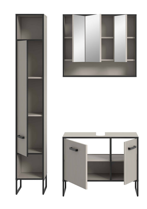 Furnilux Badkamer 3-delige Set Lichtgrijs/Crèmekleurig - 125cm x 36cm x 192cm