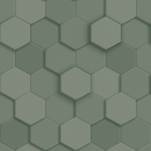 Origin Wallcoverings behang 3d hexagon motief vergrijsd groen - 53 cm x 10.05 m - 347851 - vtwonen shop