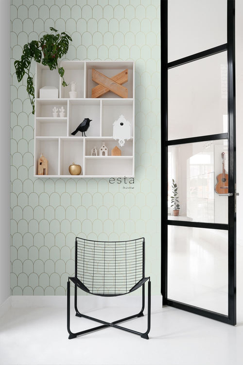 ESTAhome behang art deco motief mintgroen en goud - 53 cm x 10.05 m - 139202